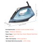 VEVOR Steam Iron, 1600W Iron for Clothes, Aluminum Alloy + PTFE Soleplate, Auto Shut-Off, Self-Cleaning, Four Temperature Settings, Quick Heating, Anti-Drip, Clothing Iron for Home Ironing Clothes