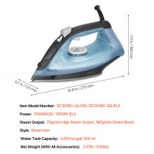 VEVOR Steam Iron 1600W Iron for Clothes Auto Shut-Off Self-Cleaning for Ironing