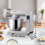 VEVOR 6 IN 1 Stand Mixer, 450W Tilt-Head Multifunctional Electric Mixer with 6 Speeds LCD Screen Timing, 7.4Qt Stainless Bowl, Dough Hook, Flat Beater, Whisk, Scraper, Grinder, Stuffer, Slicer - Gray
