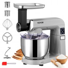 VEVOR 6 in 1 Stand Mixer, 450W Multifunctional Electric Mixer with Tilt-Head, 6 Speeds and LCD Screen Timing, 7.4Qt Stainless Bowl, Dough Hook, Flat Beater, Whisk, Scraper, Grinder, Stuffer, Slicer