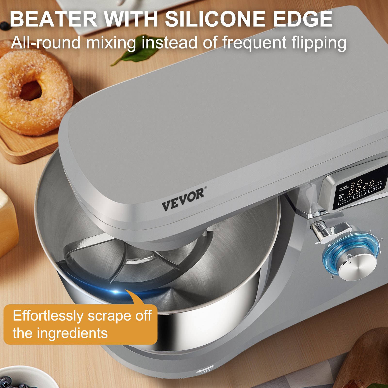 Stand Mixer, 660W Electric Dough Mixer with 6 Speeds LCD Screen Timing, Tilt-Head Food Mixer with 7.4 Qt Stainless Steel Bowl, Dough Hook, Flat Beater, Whisk, Scraper, Splash-Proof Cover - Gray Stand Mixer, 660W Electric Dough Mixer with 6 Speeds LCD Screen Timing, Tilt-Head Food Mixer with 7.4 Qt Stainless Steel Bowl, Dough Hook, Flat Beater, Whisk, Scraper, Splash-Proof Cover - Gray