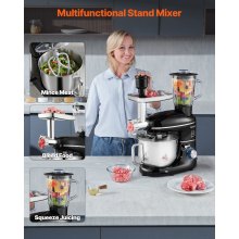 VEVOR 3-in-1 Stand Mixer 5.9 QT Electric Dough Mixer 660W 6 + P Speeds Control