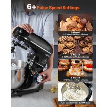 3-in-1 Stand Mixer 5.9 QT Electric Dough Mixer 660W 6 + P Speeds Food Beater