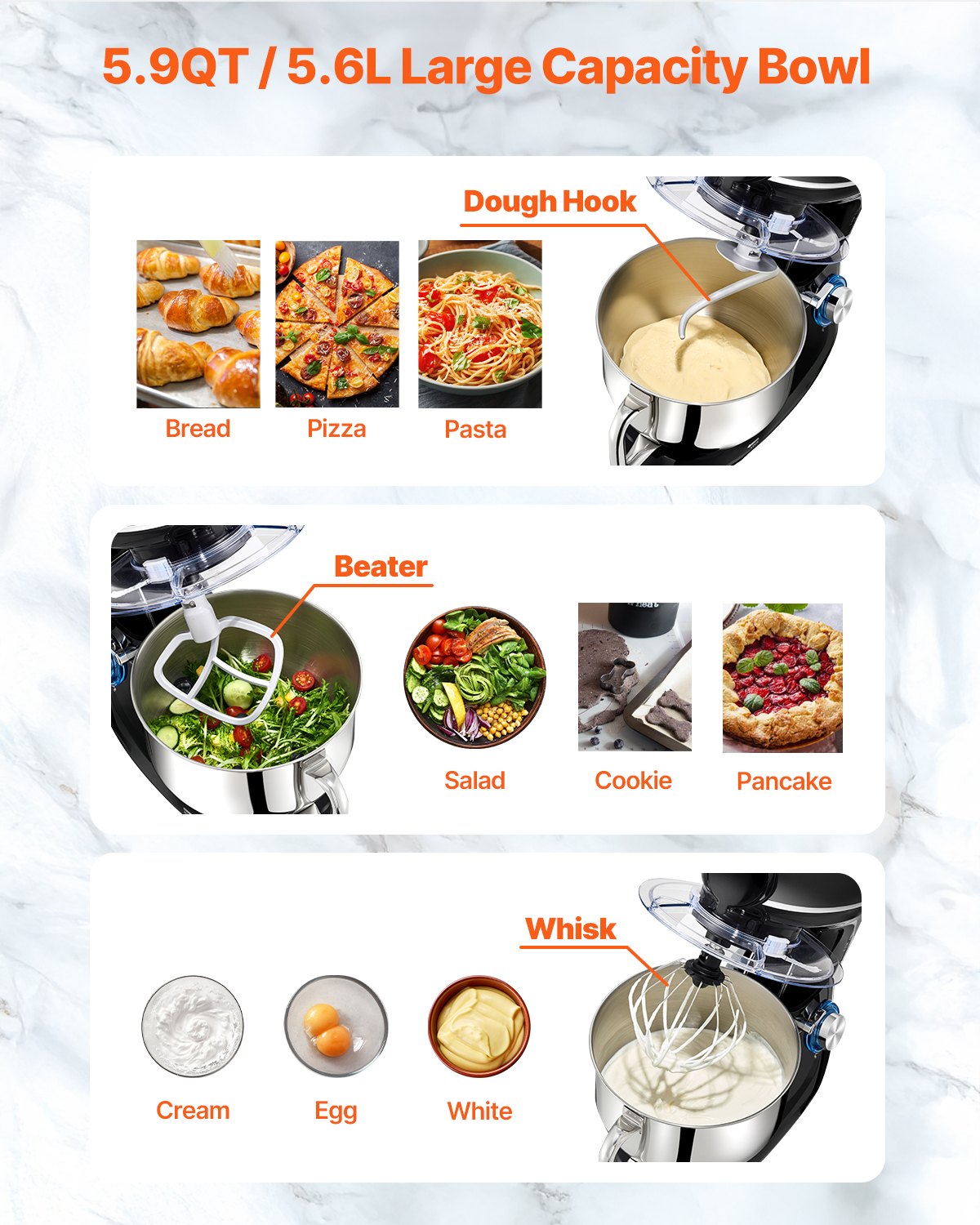 3-in-1 Stand Mixer 5.9 QT Electric Dough Mixer 660W 6 + P Speeds Food Beater 3-in-1 Stand Mixer 5.9 QT Electric Dough Mixer 660W 6 + P Speeds Food Beater