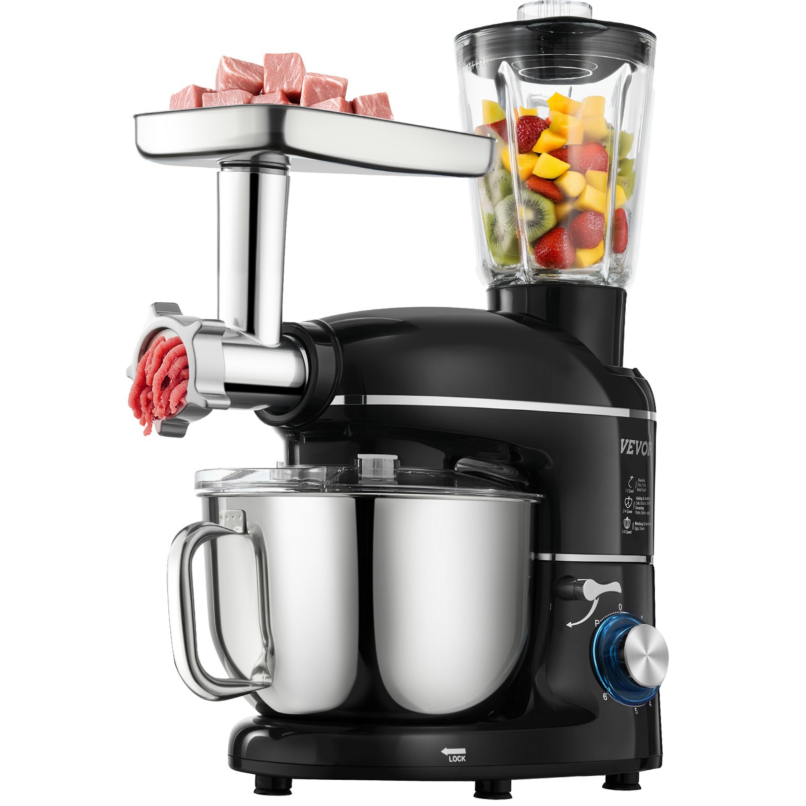 3-in-1 Stand Mixer 5.9 QT Electric Dough Mixer 660W 6 + P Speeds Food Beater 3-in-1 Stand Mixer 5.9 QT Electric Dough Mixer 660W 6 + P Speeds Food Beater