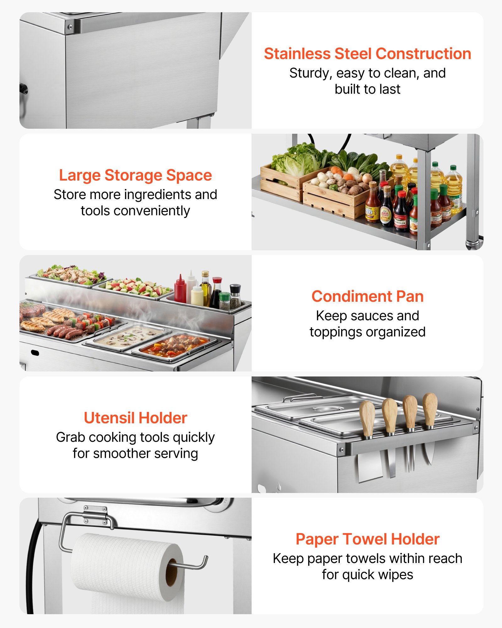 VEVOR Outdoor Propane Griddle, 3 Burners (11,600 BTU Each), Commercial Stainless Steel Griddle with Two 1/3 Size Food Warming Pans, Portable Cart with 4 Lockable Wheels, for Hot Dogs, Burgers & Meats