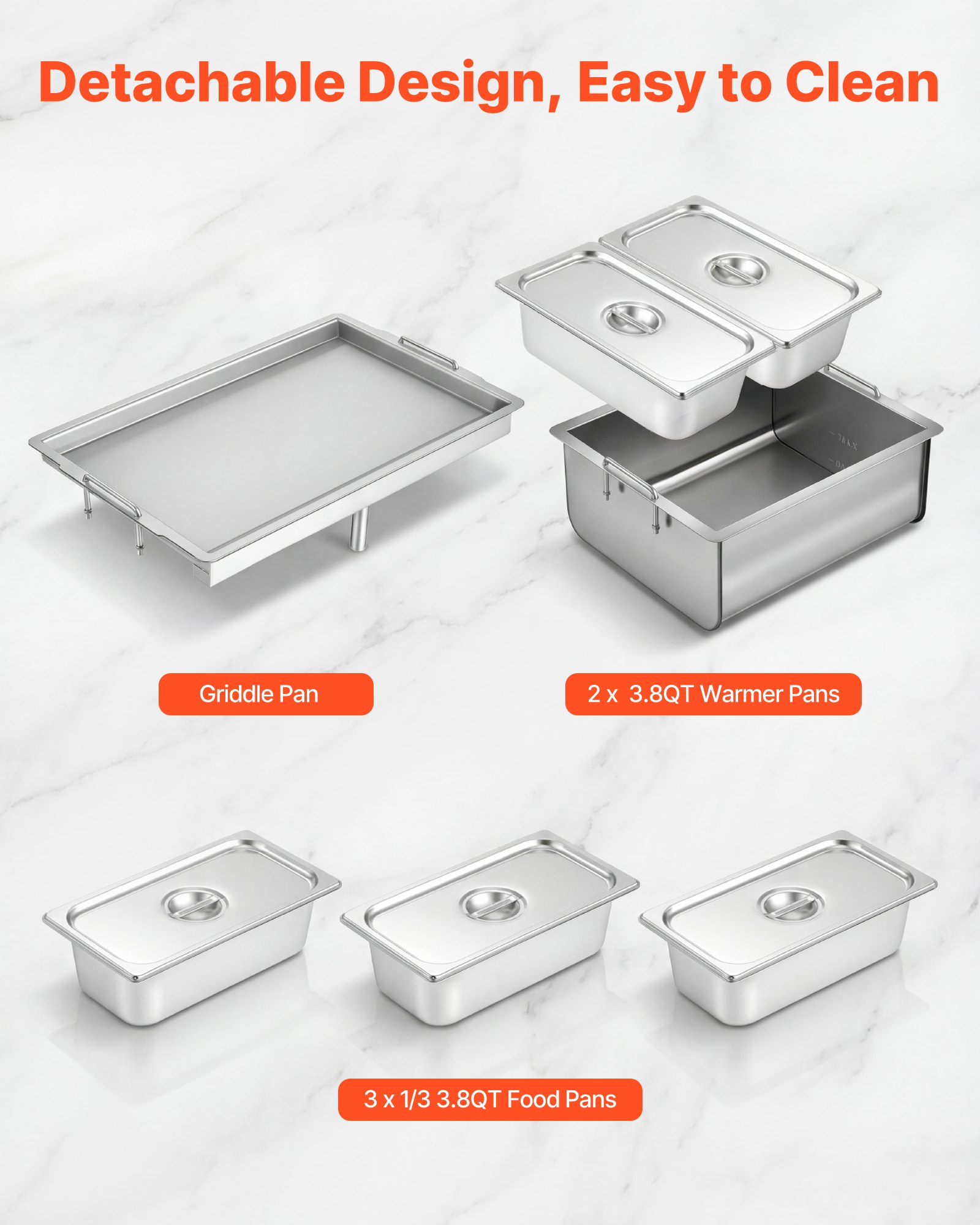 VEVOR Outdoor Propane Griddle, 3 Burners (11,600 BTU Each), Commercial Stainless Steel Griddle with Two 1/3 Size Food Warming Pans, Portable Cart with 4 Lockable Wheels, for Hot Dogs, Burgers & Meats