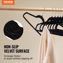 VEVOR Hangers, 11lbs Load-Bearing, 50 Pack Black Velvet Hangers with 360 Degree Swivel Hook & 0.2 in Ultra-Thin Design, Non-Slip Space Saving Hangers, Fit for Silk Garments, Coats, Sweaters & Straps