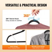 VEVOR Hangers, 11lbs Load-Bearing, 50 Pack Black Velvet Hangers with 360 Degree Swivel Hook & 0.2 in Ultra-Thin Design, Non-Slip Space Saving Hangers, Fit for Silk Garments, Coats, Sweaters & Straps