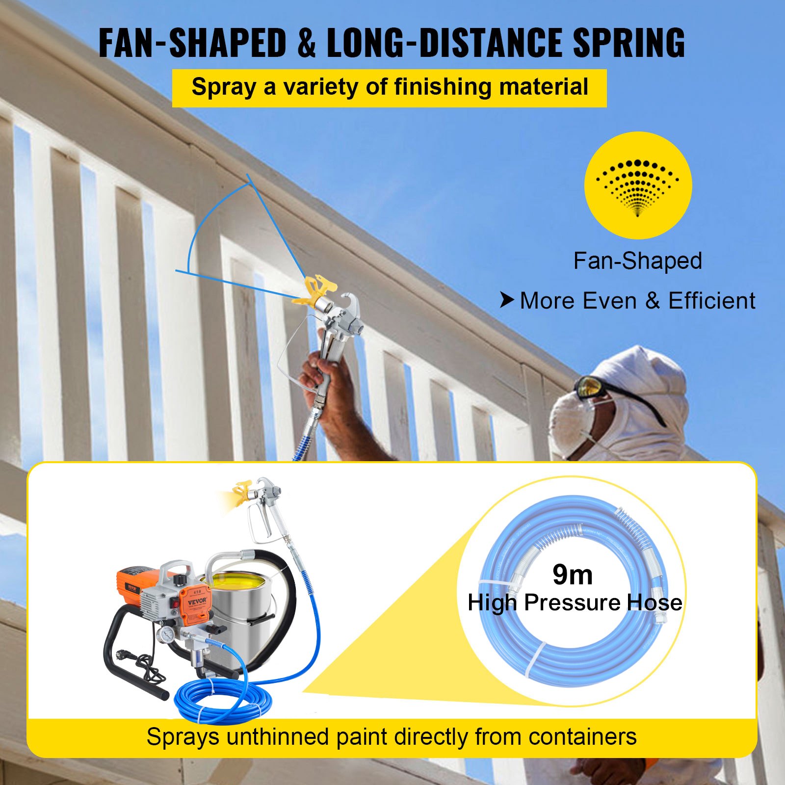 VEVOR Paint Sprayer, 1500W Airless Paint Sprayer, Hose Paint Gun 3000PSI Paint Sprayers For Home for Ships, Bridges, Towers, Poles and Other Large Long-term Industry Metal Structures