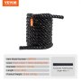 VEVOR battle rope, black with yellow, 1.5-inch diameter, 30 ft length, 15 lbs weight, includes strap.