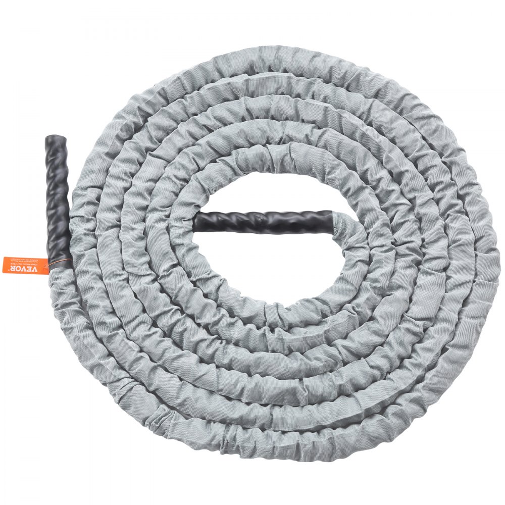 VEVOR Battle Rope, 1.5 Inch Diameter 30Ft Length Polyester Exercise Rope, Battle Exercise Equipment with Protect Sleeve & Anchor, Heavy Weighted Rope for Home Gym Workout Core Strength Training, Gray