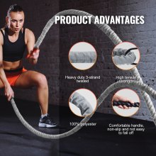 VEVOR Battle Rope 1.5" 30Ft Gym Workout Strength Training Exercise Fitness Rope