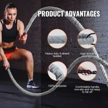 VEVOR Battle Rope 1.5" 30ft Gym Workout Strength Training Exercise Fitness Function