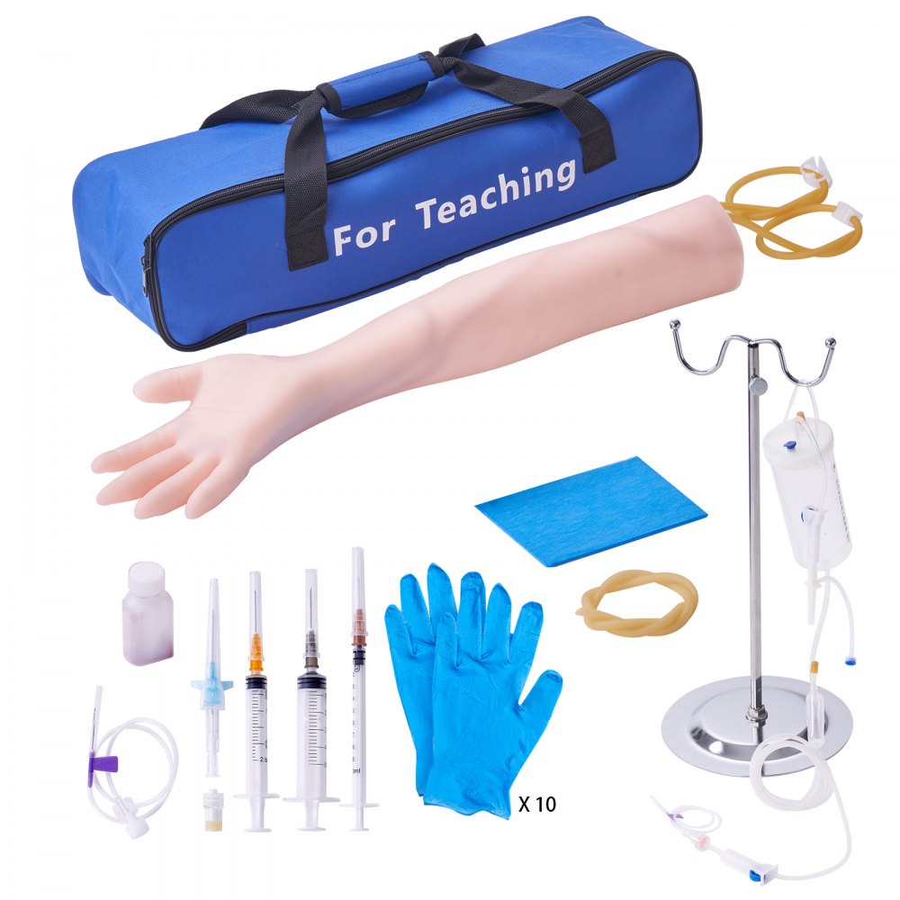 VEVOR Kit de práctica de flebotomía, kit de entrenamiento intravenoso de venopunción intravenosa, kit de brazo de práctica IV de alta simulación con bolsa de transporte, práctica y habilidades intravenosas perfectas, para estudiantes, enfermeras y profesionales