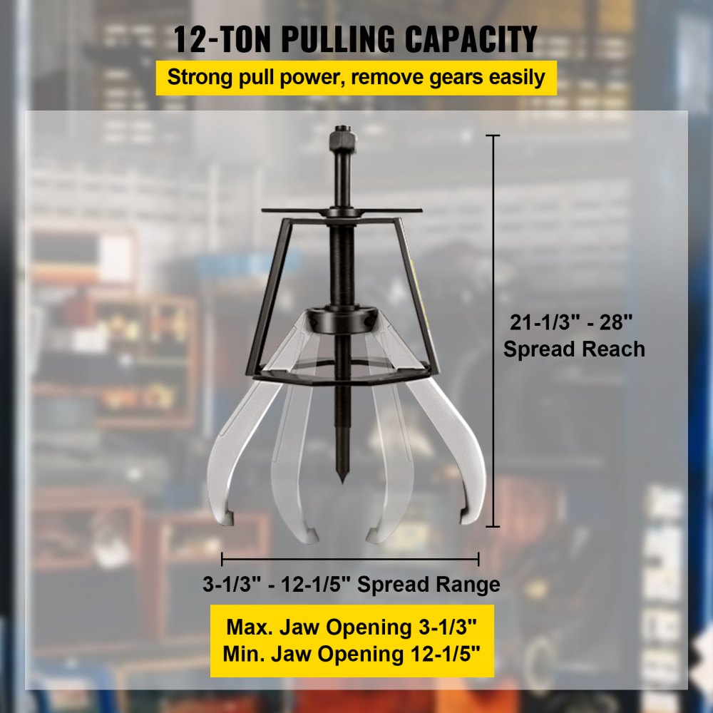 VEVOR Gear Puller 2 Jaw Puller, 12 Ton/26448 LBS Capacity Manual Puller, 21-1/3"-28" Spread Reach and 3-1/3" -12-1/5" Spread Range, 20" Overall Length Gear Removal Tools For Slide Gears, Pulleys