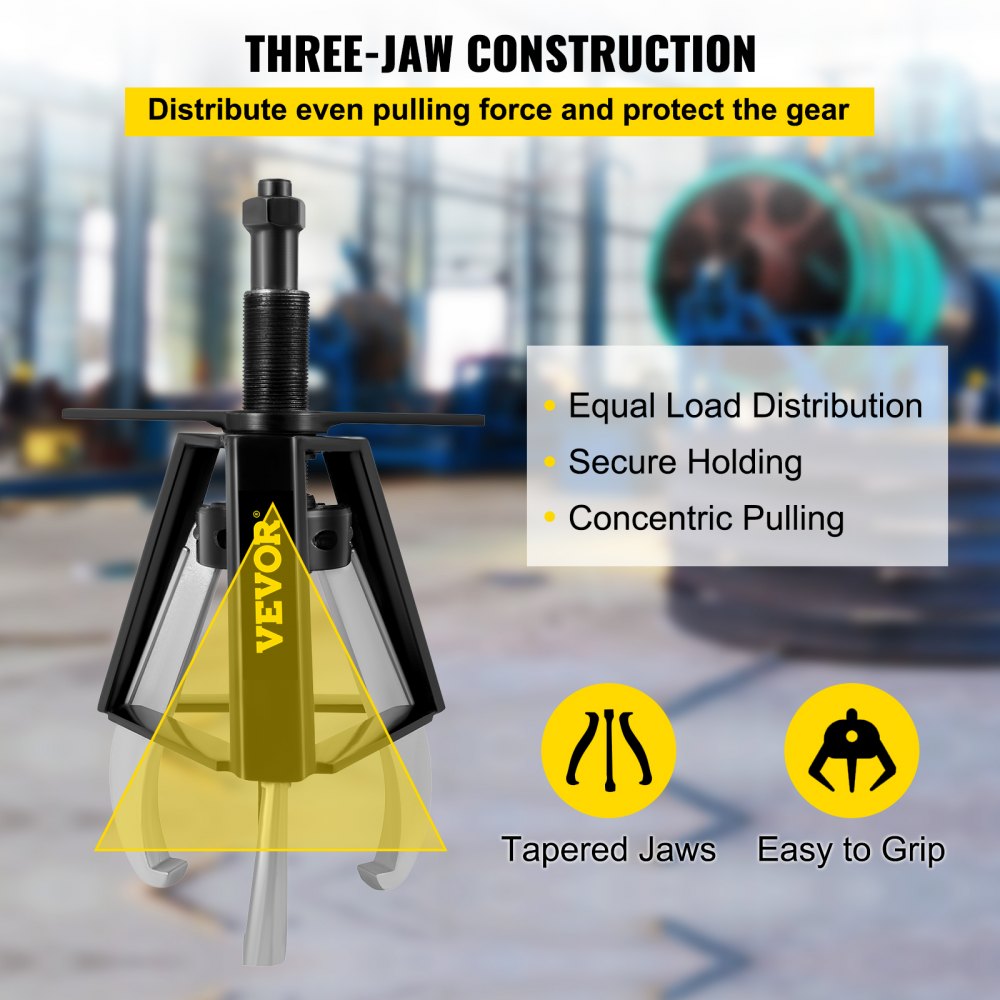 VEVOR 3 Jaw Gear Puller, 10 Ton/22040 LBS Capacity Manual Puller,11" -16.3" Spread Reach and 4.4"- 9.8" Spread Range, 14.5" Lead Screw Length Gear Removal Tools For Slide Gears, Pulleys, and Flywheels
