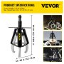 VEVOR 3 Jaw Gear Puller, 10 Ton/22040 LBS Capacity Manual Puller,11\" -16.3\" Spread Reach and 4.4\"- 9.8\" Spread Range, 14.5\" Lead Screw Length Gear Removal Tools For Slide Gears, Pulleys, and Flyw