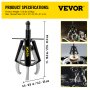 VEVOR 3 Jaw Gear Puller, 10 Ton/22040 LBS Capacity Manual Puller,11" -16.3" Spread Reach and 4.4"- 9.8" Spread Range, 14.5" Lead Screw Length Gear Removal Tools For Slide Gears, Pulleys, and Flywheels