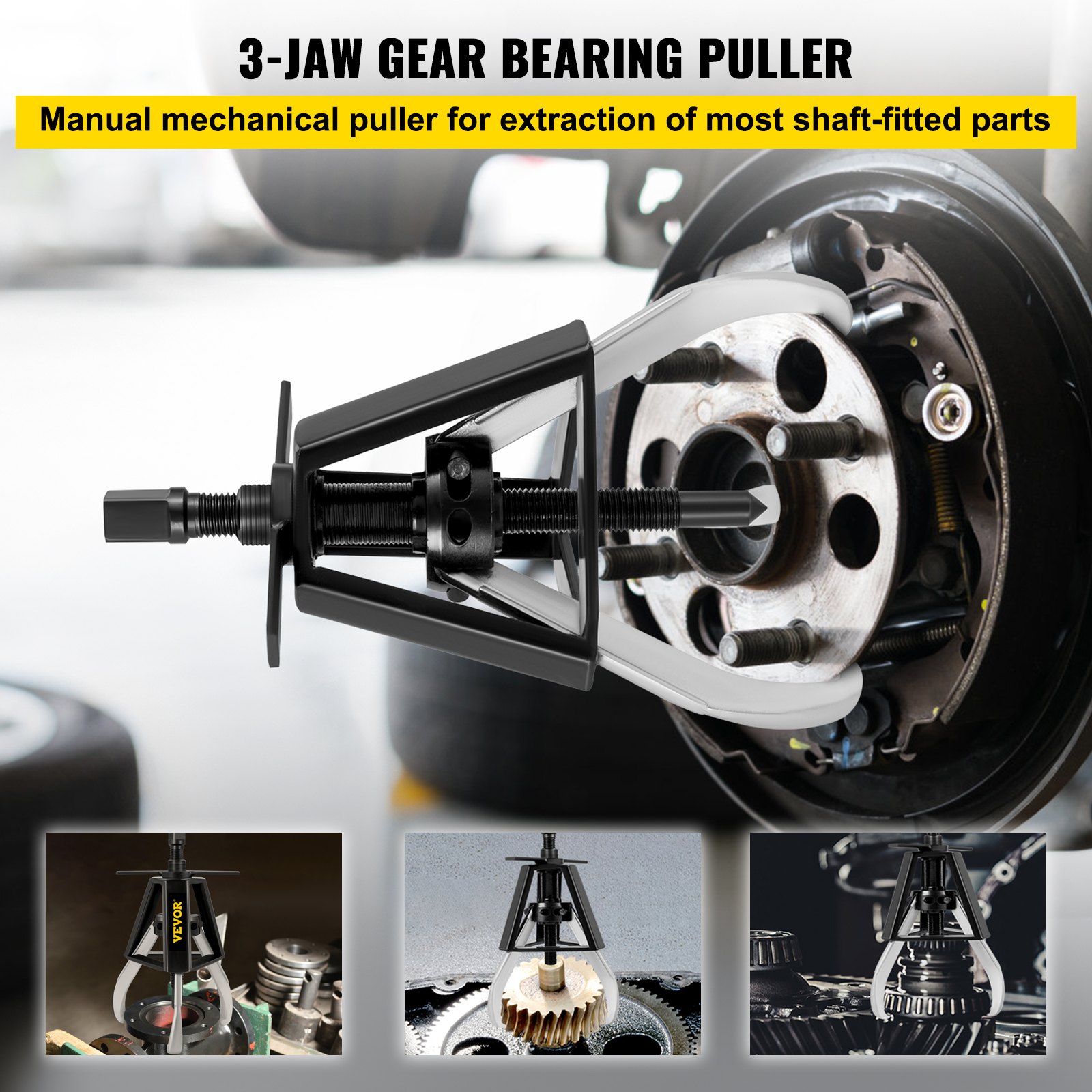 VEVOR 3 Jaw Gear Puller, 10 Ton/22040 LBS Capacity Manual Puller,11" -16.3" Spread Reach and 4.4"- 9.8" Spread Range, 14.5" Lead Screw Length Gear Removal Tools For Slide Gears, Pulleys, and Flywheels