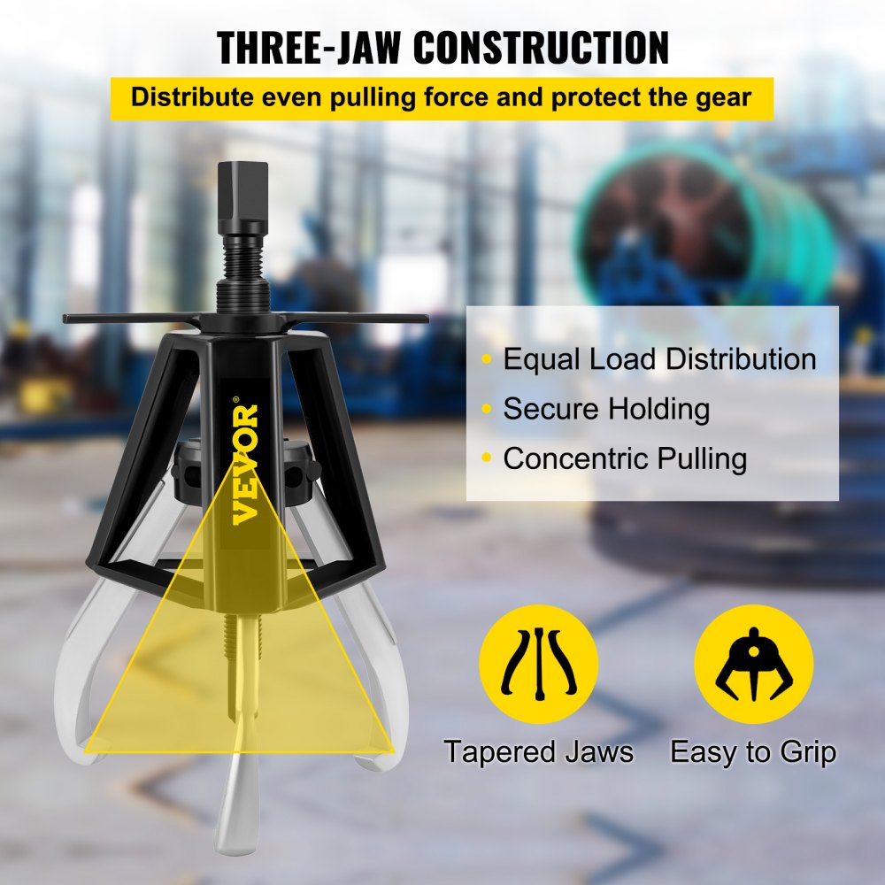 VEVOR 3 Jaw Gear Puller, 1 Ton/2204 LBS Capacity Manual Puller, 13" - 21.6" Spread Reach and 3.9" - 7.9" Spread Range, 11" Lead Screw Length Gear Removal Tools For Slide Gears, Pulleys, and Flywheels