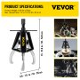 VEVOR Gear Puller 3 Jaw Puller, 5 Ton Capacity Manual Puller,13" - 21.6" Spread Reach and 3.9" - 7.9" Spread Range, 11" Lead Screw Length Gear Removal Tools For Slide Gears Pulleys and Flywheels