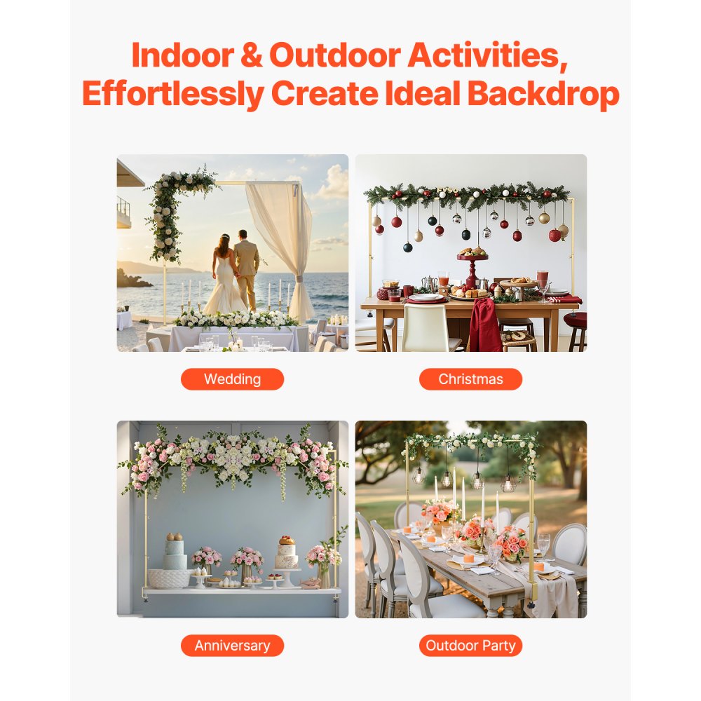 VEVOR Over The Table Rod Stand with Clamps, 13"-42" Tall & 28"-98" Length Adjustable, Metal Table Arch Stand with Rattan, Tabletop Balloon Arch Frame for Wedding Birthday Christmas Decorations, Gold