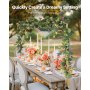 VEVOR Over The Table Rod Stand with Clamps, 13"-42" Tall & 28"-98" Length Adjustable, Metal Table Arch Stand with Rattan, Tabletop Balloon Arch Frame for Wedding Birthday Christmas Decorations, Gold