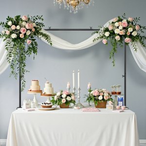 QCBF Soporte Para Barra De Mesa Con Abrazaderas De 35 A 47 Pulgadas De Alto, 47-84 Pulgadas De Largo, Arco De Mesa Ajustable De Metal Para Boda, Fiesta De Cumpleaños, Aniversario