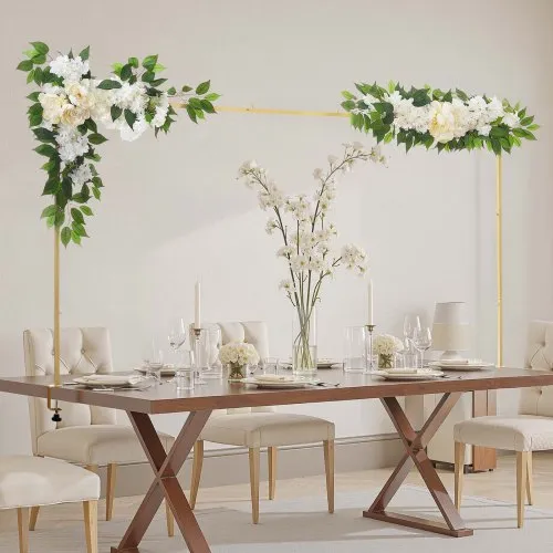 VEVOR Over the Table Rod Stand with Clamps, Adjustable 71-249 cm Length & 33-106 cm Height, Table Arch Stand with Floral Accessories, Gold Balloon Frame for Wedding Birthday Party Christmas Decoration