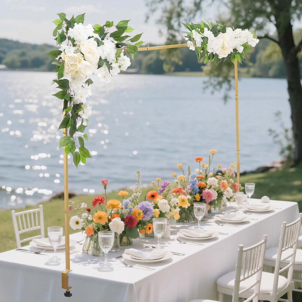 VEVOR Over the Table Rod Stand with Clamps, Adjustable 71-249 cm Length & 33-106 cm Height, Table Arch Stand with Floral Accessories, Gold Balloon Frame for Wedding Birthday Party Christmas Decoration