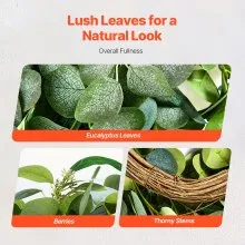 Artificial Decorative Wreath 26 in Green Eucalyptus Leaves Year Round Wreath