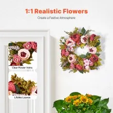 Artificial Decorative Wreath 19 in Pink Peonies Hydrangeas Year Round Wreath