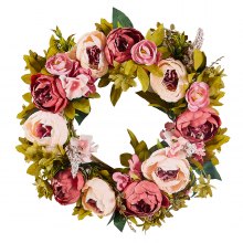 VEVOR Artificial Decorative Wreath 19 in Pink Peonies Hydrangeas Year Round