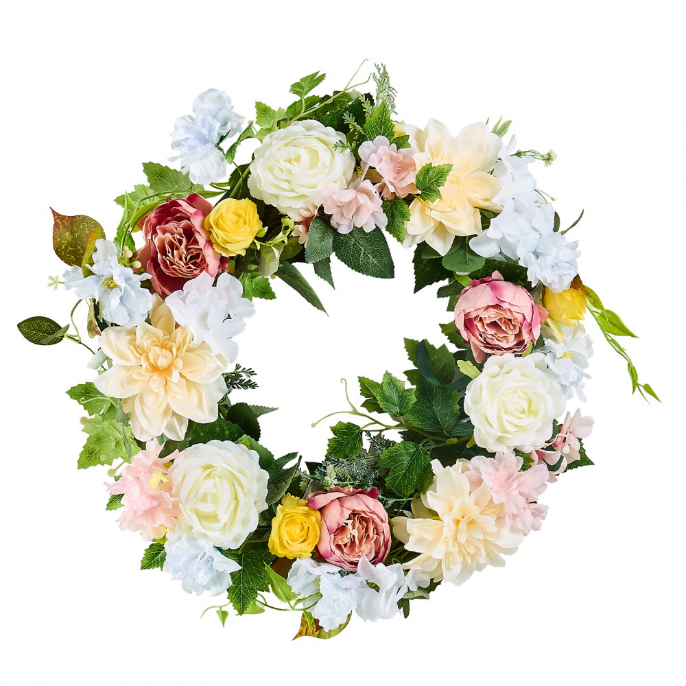 VEVOR Artificial Decorative Wreath 60.96 cm White Pink Yellow Peonies Hydrangeas