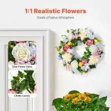 Decorative Wreath 24 in White Pink Yellow Peonies Hydrangeas Year Round Wreath