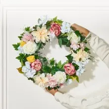 Decorative Wreath 24 in White Pink Yellow Peonies Hydrangeas Year Round Wreath