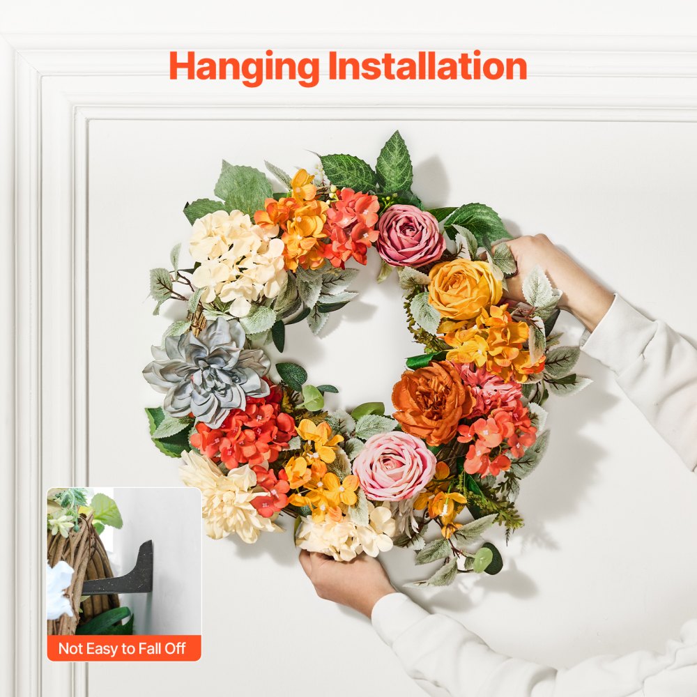 VEVOR Artificial Decorative Wreath, 60.96 cm, Red Orange Yellow, Decorated with Hydrangeas, Roses, Wooden Sign, Year Round Wreath for All Seasons Indoor and Outdoor Home Wall Window Festival Decor