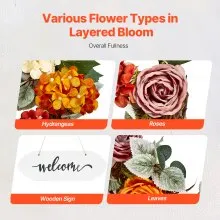 Decorative Wreath 24 in Red Orange Yellow Hydrangeas Roses Year Round Wreath