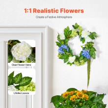 VEVOR Coroa Decorativa Artificial 23 em Azul Branco Verde com Hortênsias Rosas