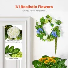Artificial Decorative Wreath 23 in Blue White Green Hydrangeas Roses Year Round