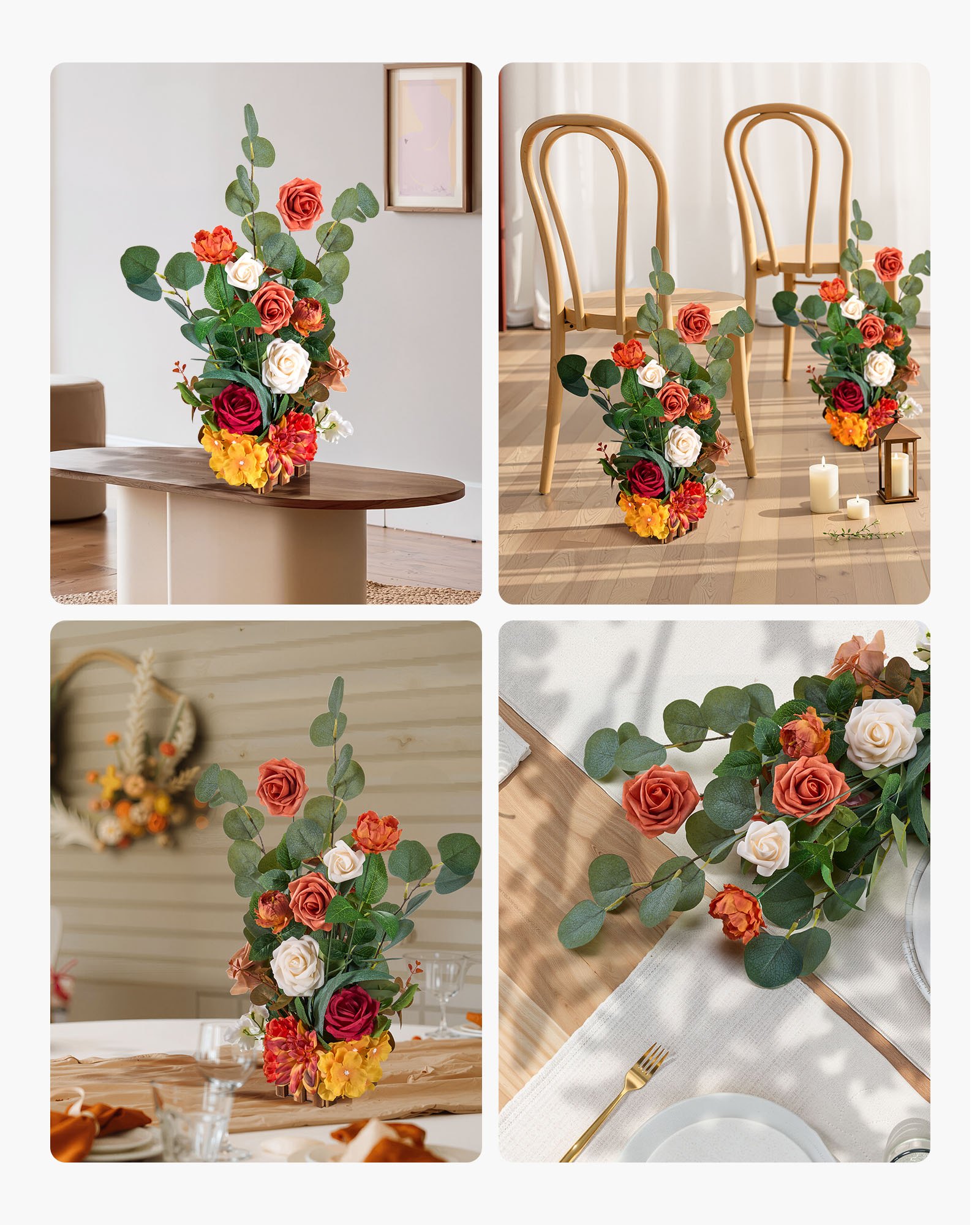 VEVOR Standing Artificial Flowers Arrangements 4 PCS, 450 mm Tall Faux Flower Decorations for Wedding Aisle Runner Chair, Orange Floral Centerpieces for Ceremony Reception Party Outdoor Decor