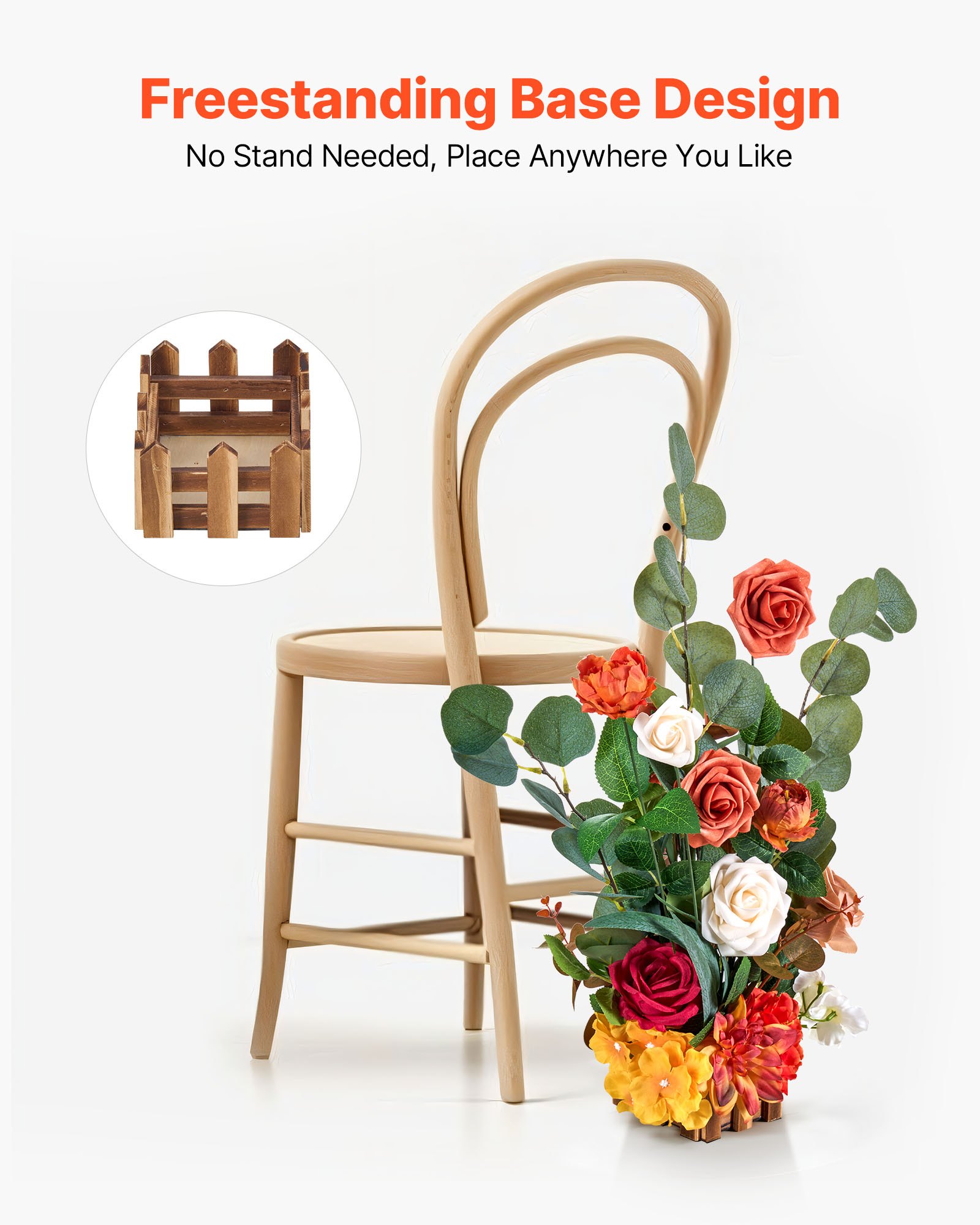VEVOR Standing Artificial Flowers Arrangements 4 PCS, 450 mm Tall Faux Flower Decorations for Wedding Aisle Runner Chair, Orange Floral Centerpieces for Ceremony Reception Party Outdoor Decor