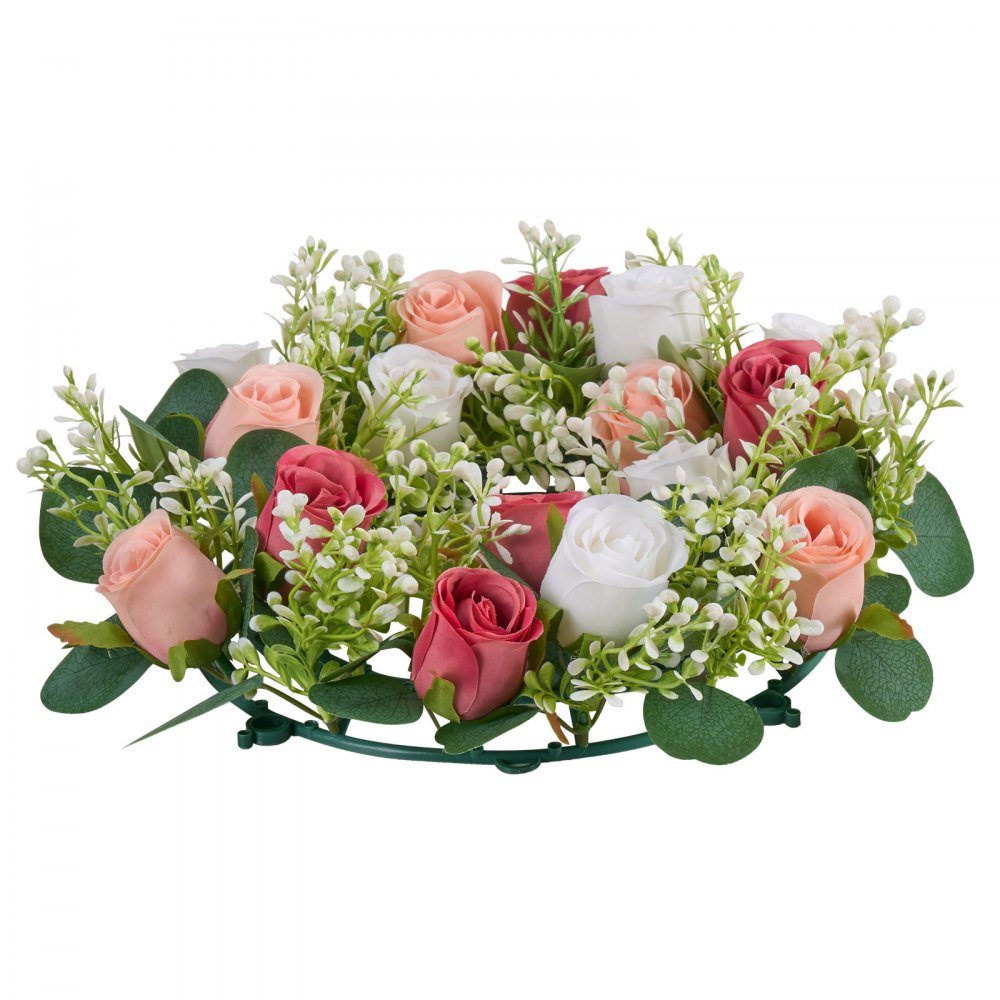 VEVOR Artificial Rose Wreath, 14-Inch Diameter Faux Flower Wreath with Pink and White Roses, Flower Arrangement Centerpiece for Valentine's, Mother's Day, Party, Wedding and Home Table Décor, 10 PCS