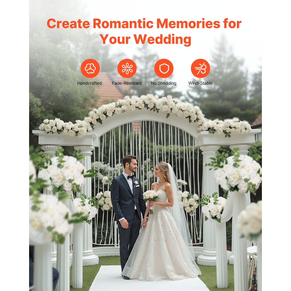 VEVOR Flower Balls Arrangement Bouquet 10 PCS, 450 mm Diameter Artificial Flower Balls Wedding White Roses Centerpieces, Faux Flowers Arrangements for Wedding Centerpiece Home Table Decorations