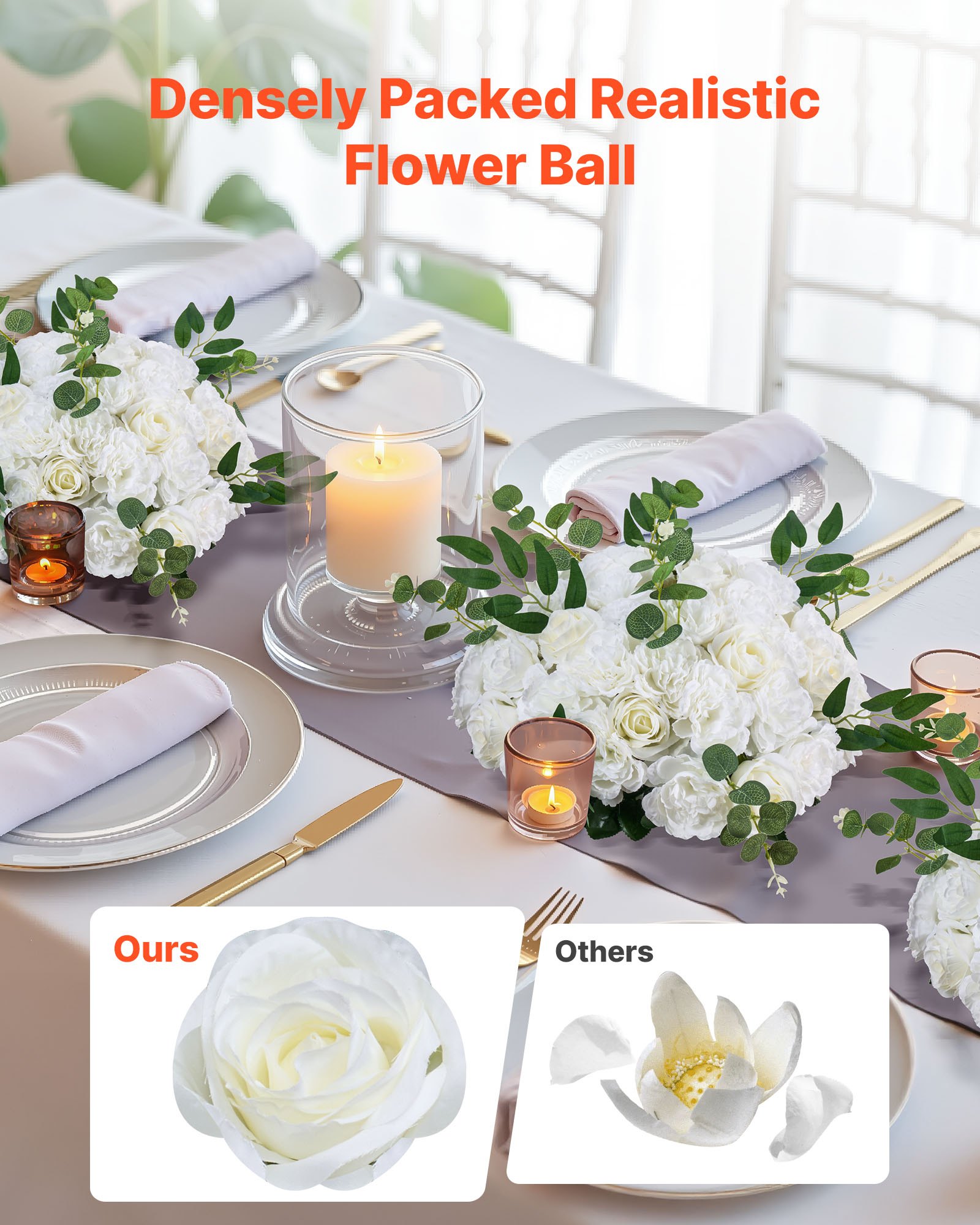 VEVOR Flower Balls Arrangement Bouquet 10 PCS, 450 mm Diameter Artificial Flower Balls Wedding White Roses Centerpieces, Faux Flowers Arrangements for Wedding Centerpiece Home Table Decorations