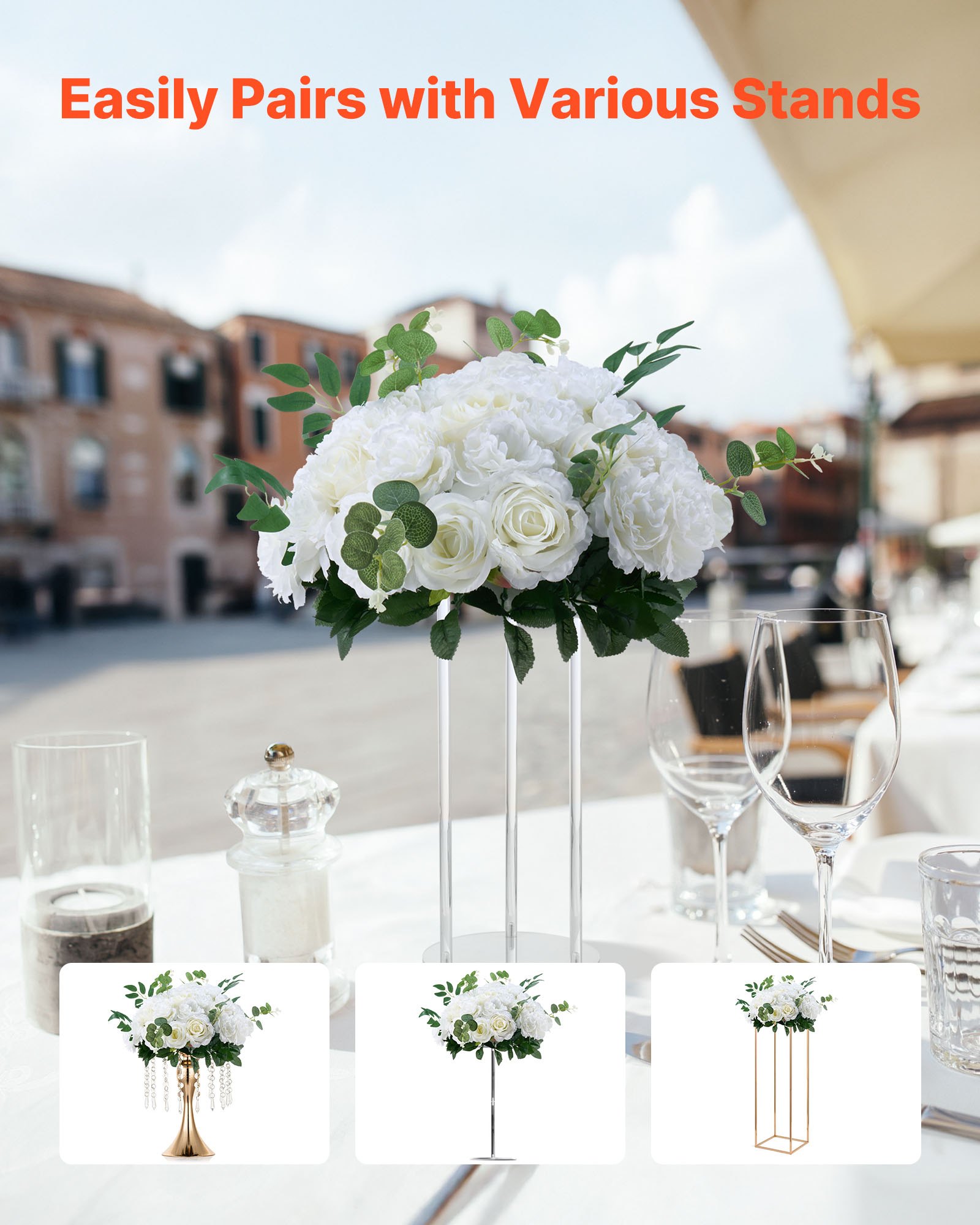 VEVOR Flower Balls Arrangement Bouquet 10 PCS, 450 mm Diameter Artificial Flower Balls Wedding White Roses Centerpieces, Faux Flowers Arrangements for Wedding Centerpiece Home Table Decorations