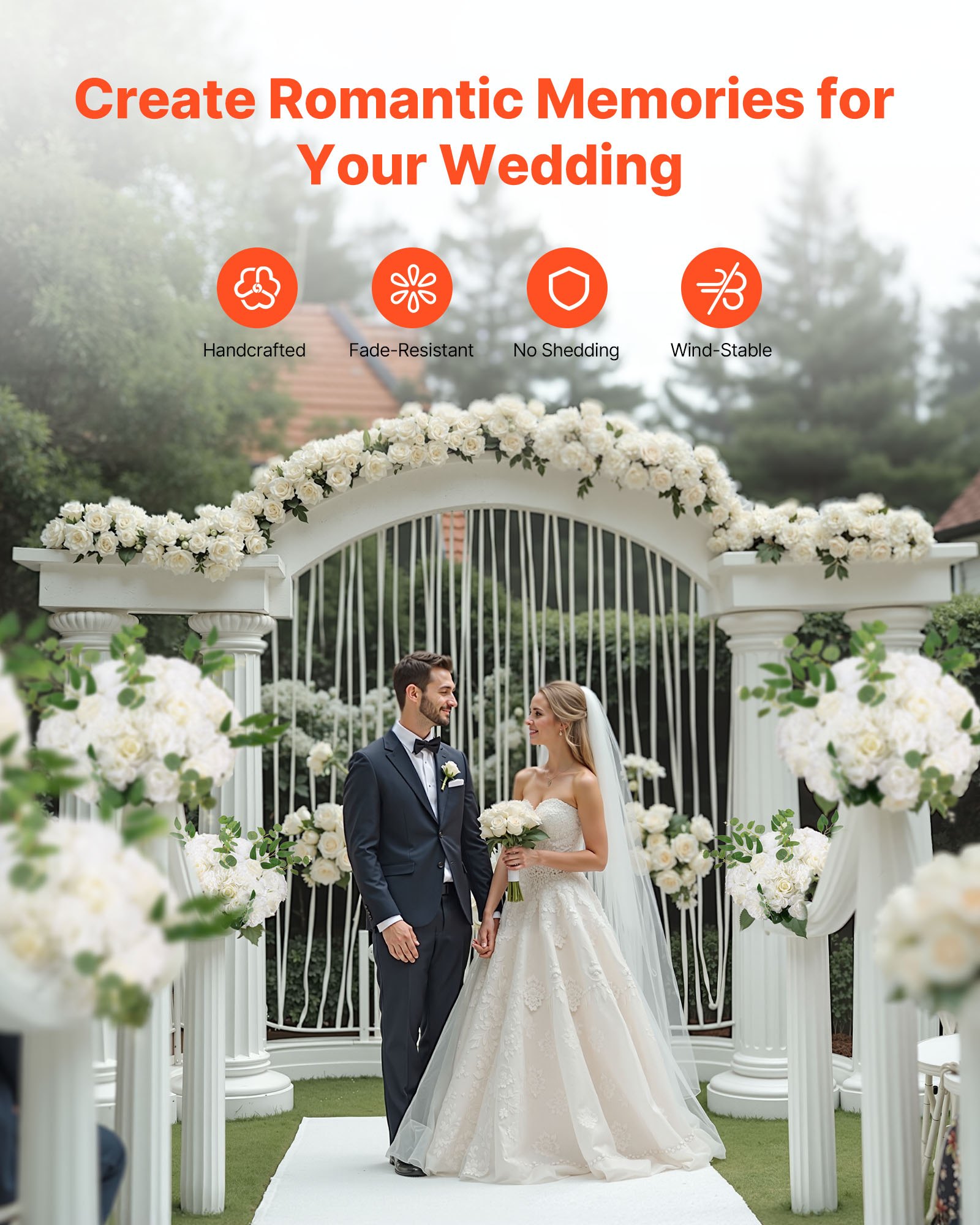 VEVOR Flower Balls Arrangement Bouquet 10 PCS, 450 mm Diameter Artificial Flower Balls Wedding White Roses Centerpieces, Faux Flowers Arrangements for Wedding Centerpiece Home Table Decorations