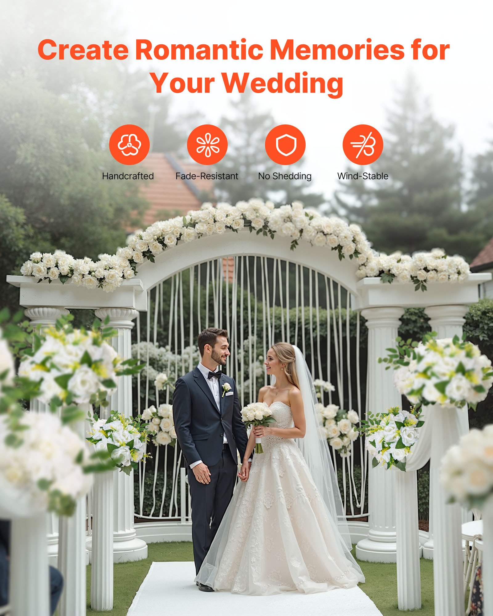 VEVOR Flower Balls Arrangement Bouquet 10 PCS, 240 mm Diameter Artificial Flower Balls Wedding Rose Centerpieces, Faux Flowers Arrangements for Wedding Centerpiece Home Table Decorations, White