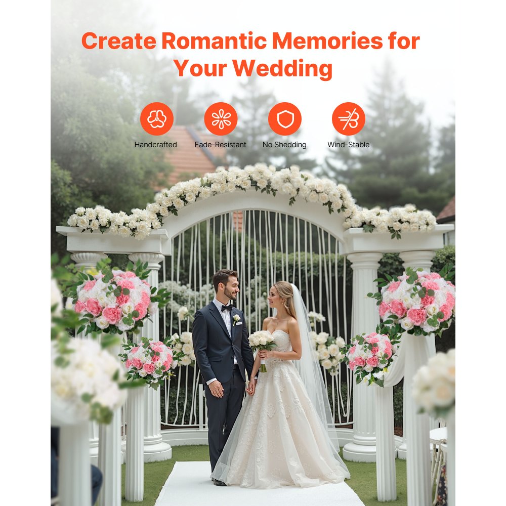 VEVOR Flower Ball Arrangement Bouquet 10 PCS, 17.7-Inch Diameter Artificial Flower Balls Wedding Table Centerpieces, Rose Arrangements for Wedding Centerpiece Home Decorations, Pink and White Roses